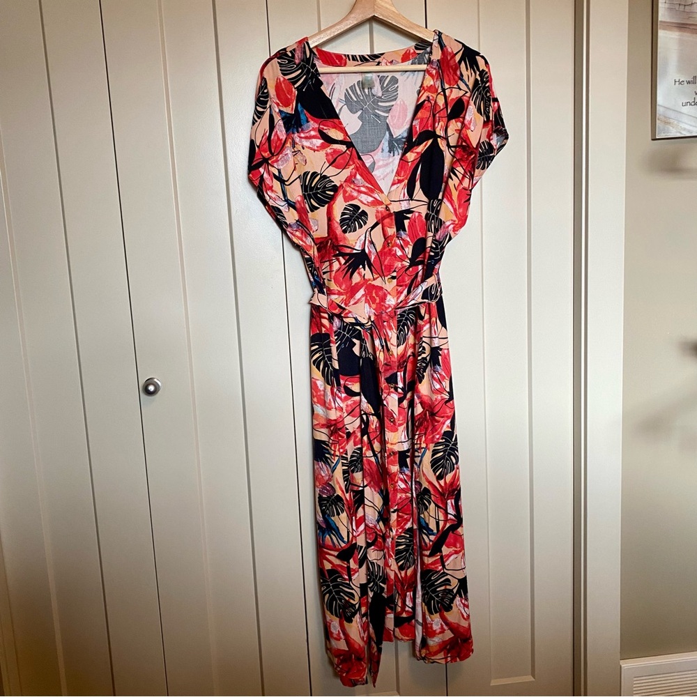🌴Tropic-V-Neck-Front button/Tie-Swim Coverup-Resort Wear-Size L